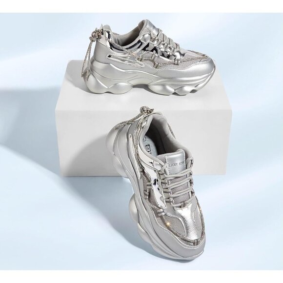 Women's 90s Chunky Sneakers Rope Platform Casual Thick Rave Walking Shoes Silver - Picture 4 of 9